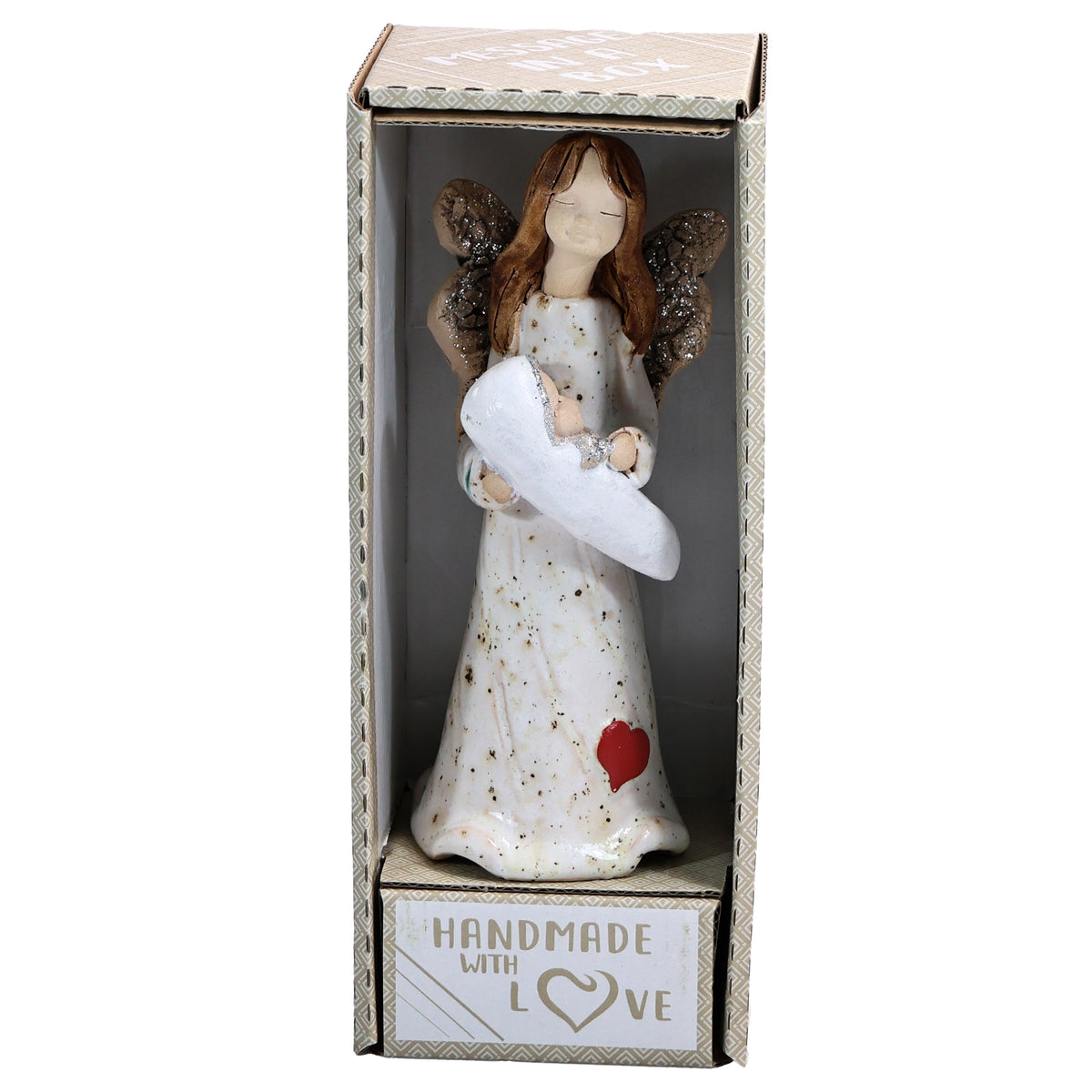 Handmade Ceramic Angel with Baby in White