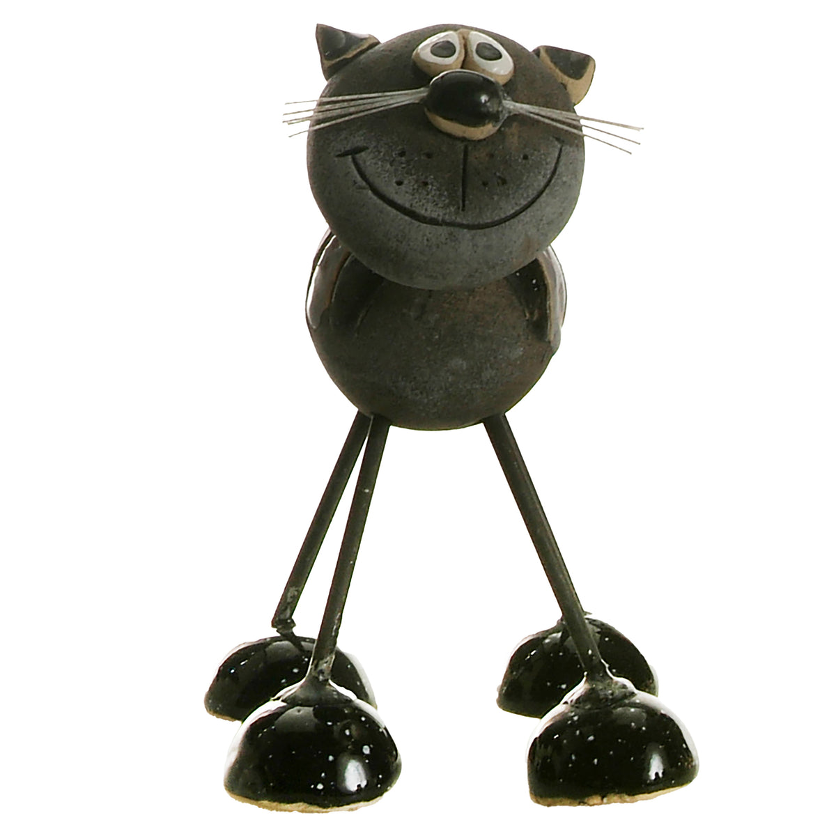Handmade Stripey Ceramic Cat with Wire Legs