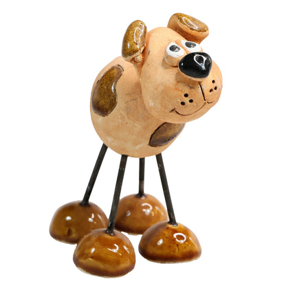 Handmade Patchy Ceramic Wire Leg Dog