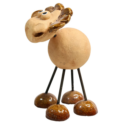 Handmade Brown Ceramic Wire Leg Moose with Ceramic Antlers