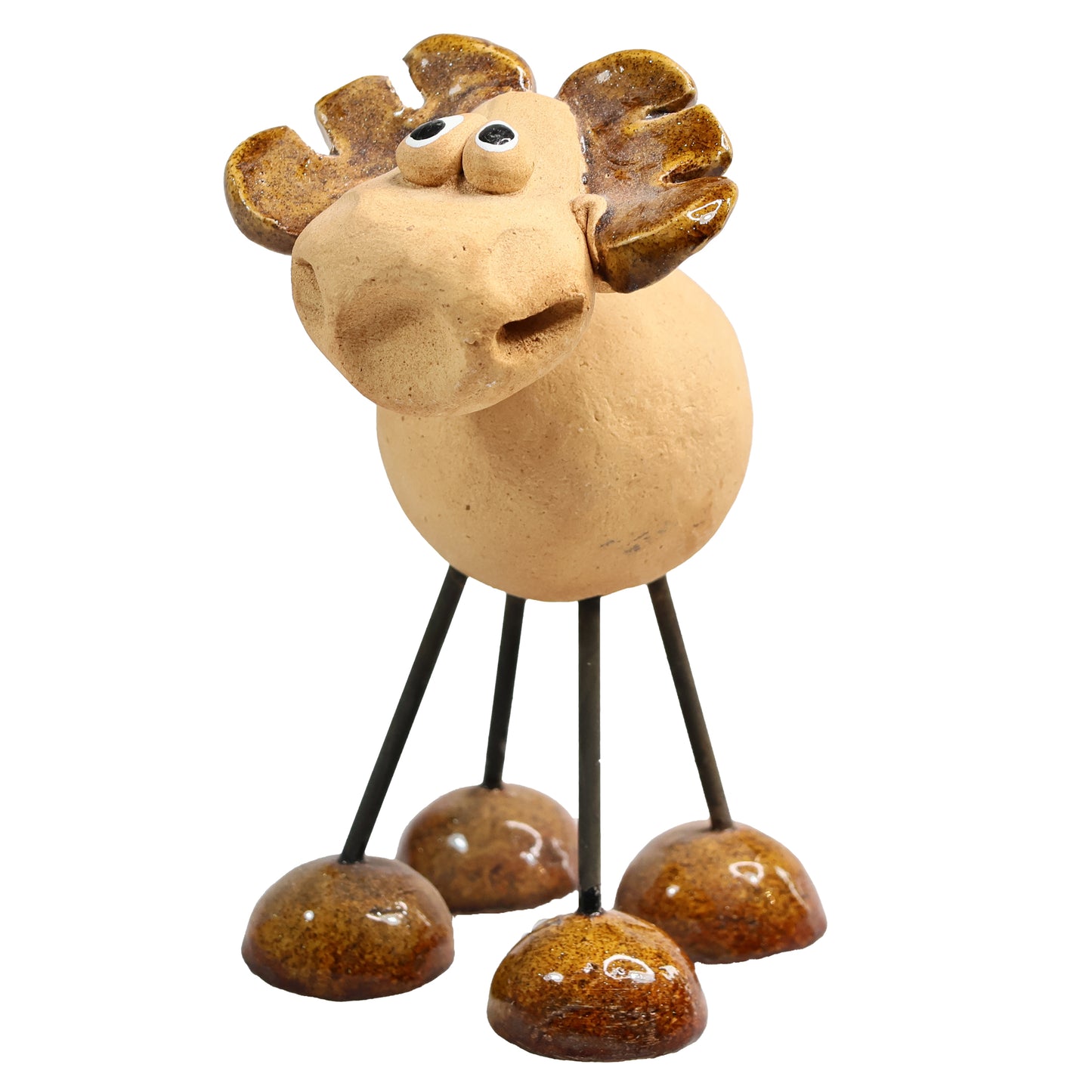 Handmade Brown Ceramic Wire Leg Moose with Ceramic Antlers