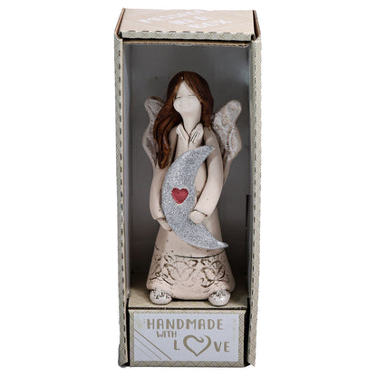 Handmade Rustic Natural Beige Ceramic Angel Holding Moon
