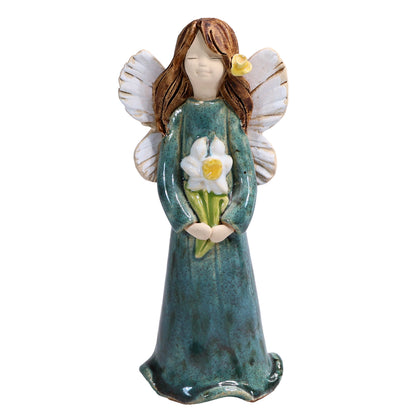 Handmade Ceramic Angel Holding White Daisy