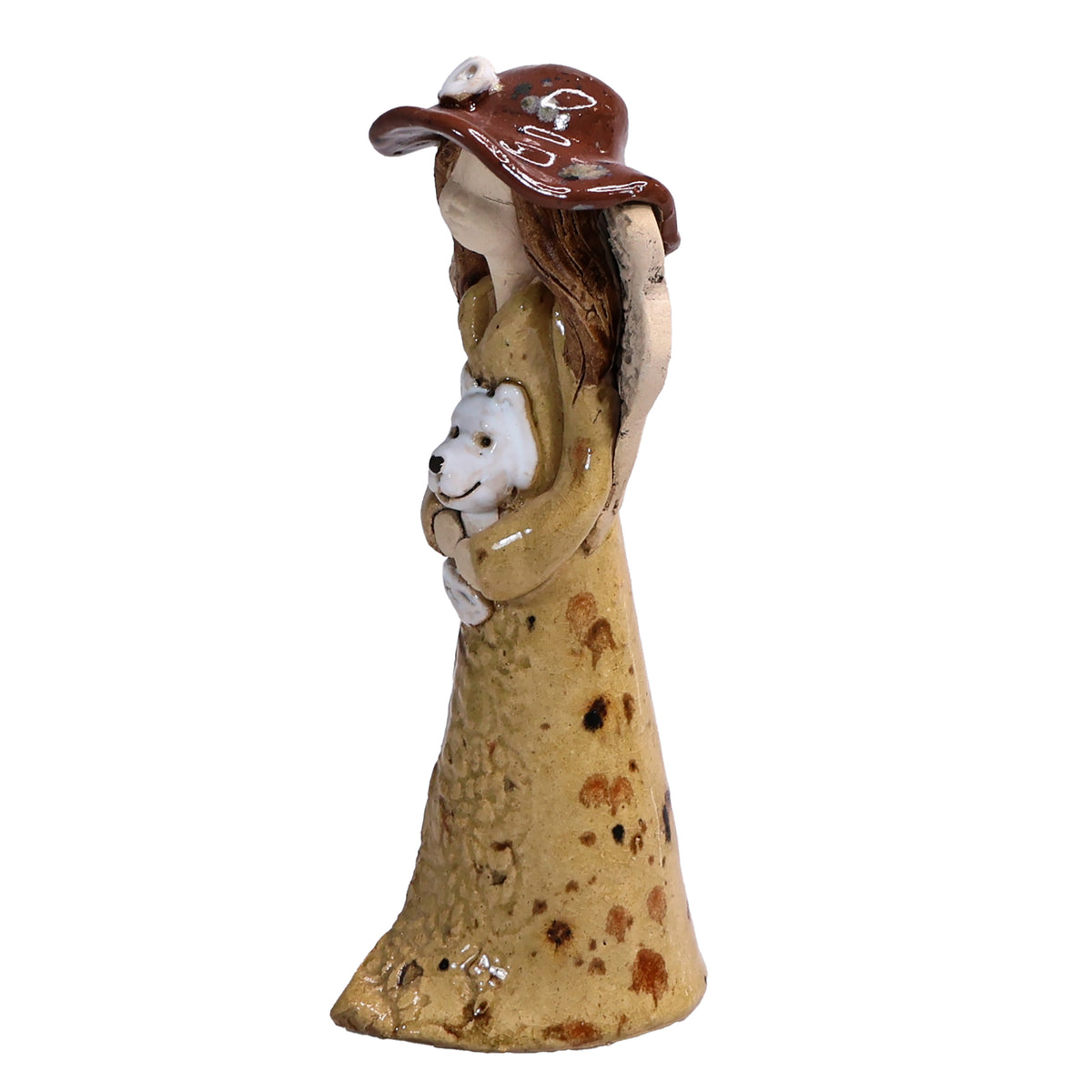 Handmade Ceramic Angel in Hat Holding Dog