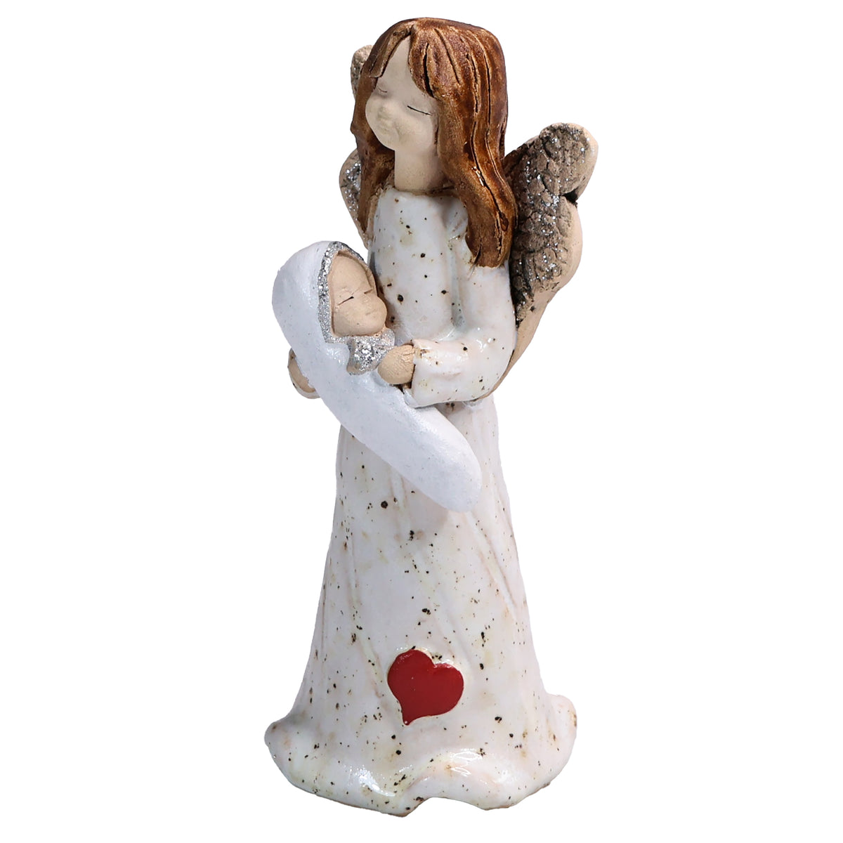 Handmade Ceramic Angel with Baby in White