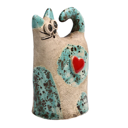 Handmade Ceramic Love Cat Figurine with Heart