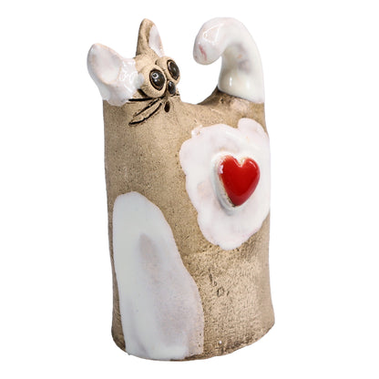 Handmade Ceramic Love Cat Figurine with Heart