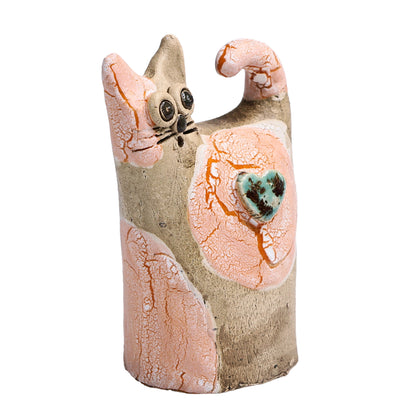 Handmade Ceramic Love Cat Figurine with Heart