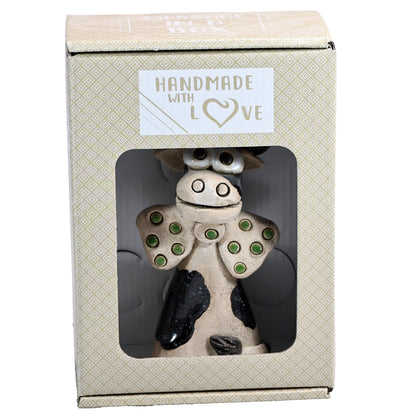 Handmade Ceramic Figurine of Charming Cow or Sheep with Bowtie