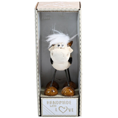 Handmade White Ceramic Wire-Legged Dairy Cow
