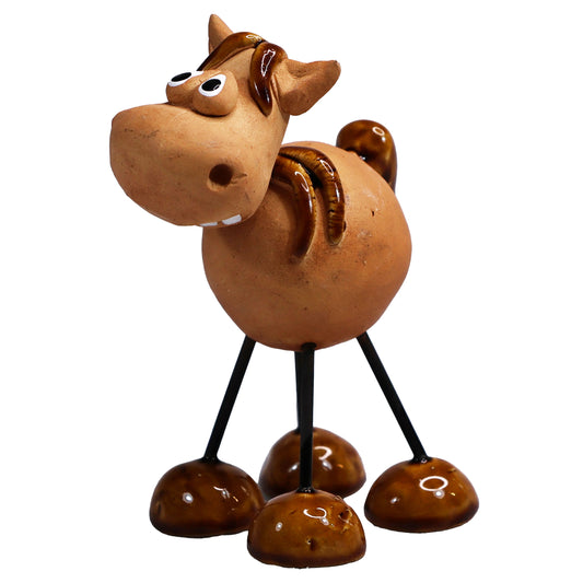 Handmade Laughing Brown Ceramic Wire Leg Horse