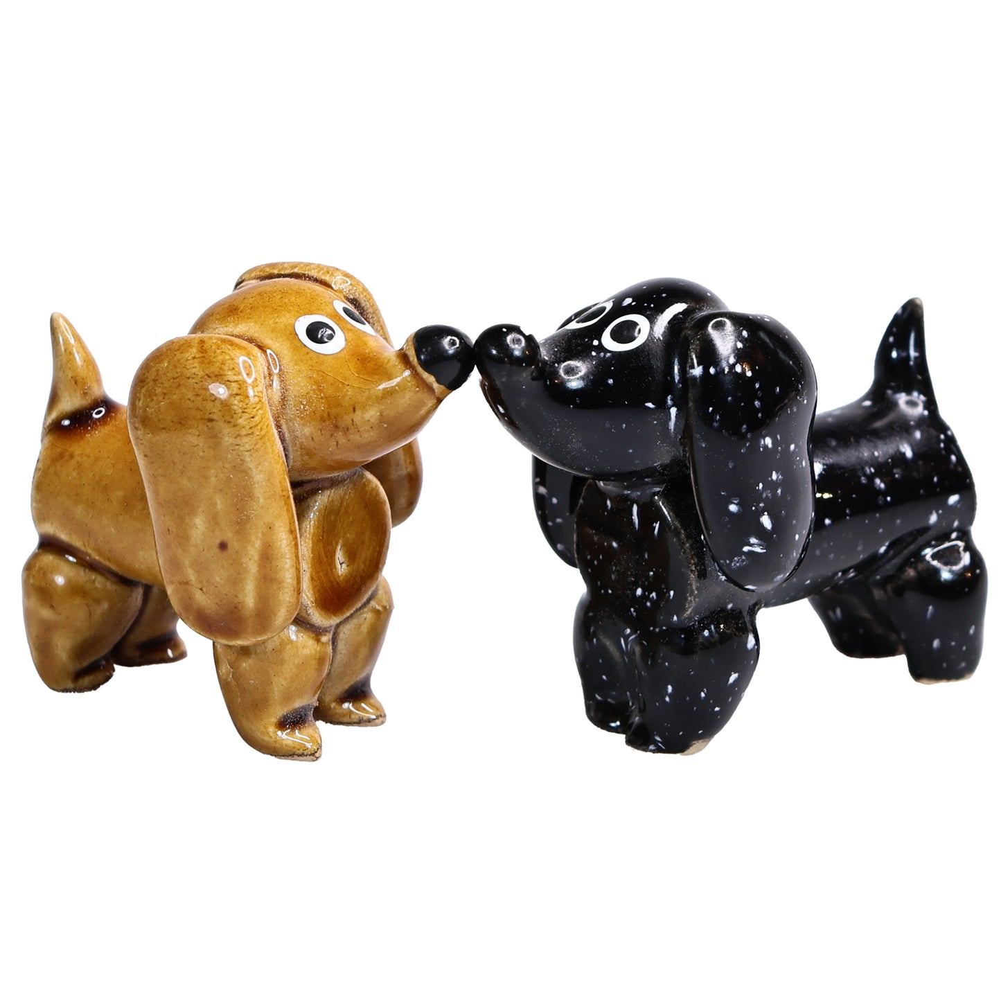 Handmade Ceramic  Black and Brown Cute Mini Dachshund Pair