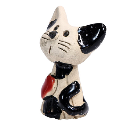 Handmade Ceramic Cat Couple, Black with Heart and White