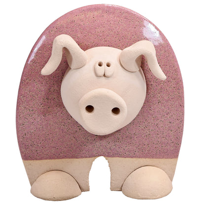 Handmade Ceramic Flat Pig Figurine in Turquoise, Pink, Terracotta Orange