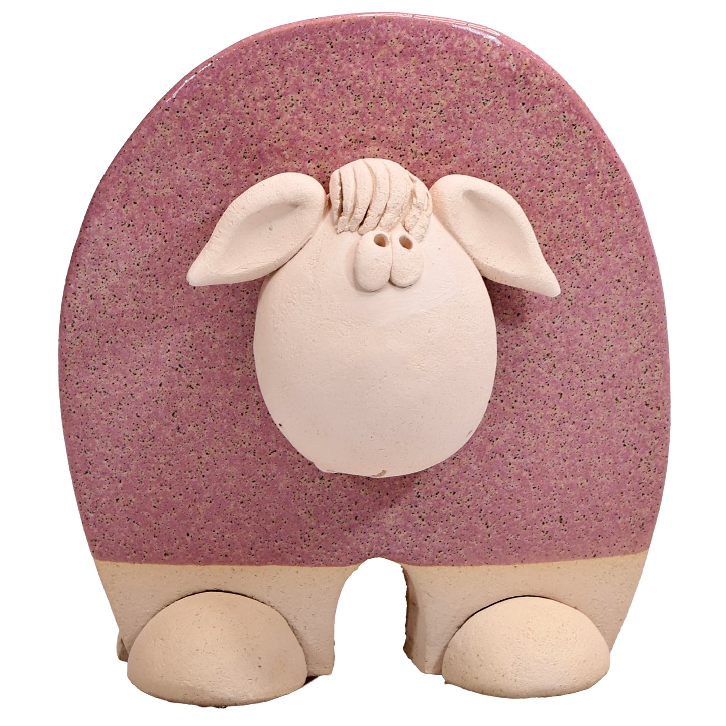 Handmade Ceramic Flat Sheep Figurine in Black, Pink, White Daisy Accent