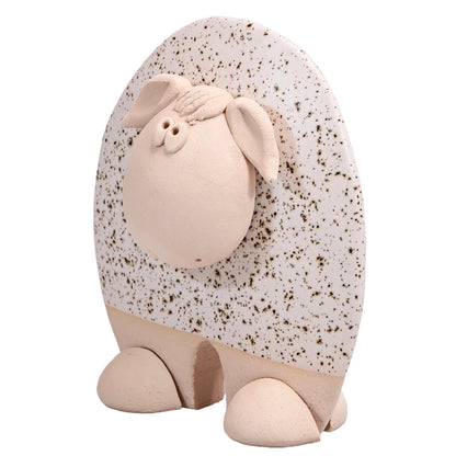 Handmade Ceramic Flat Sheep Figurine in Black, Pink, White Daisy Accent